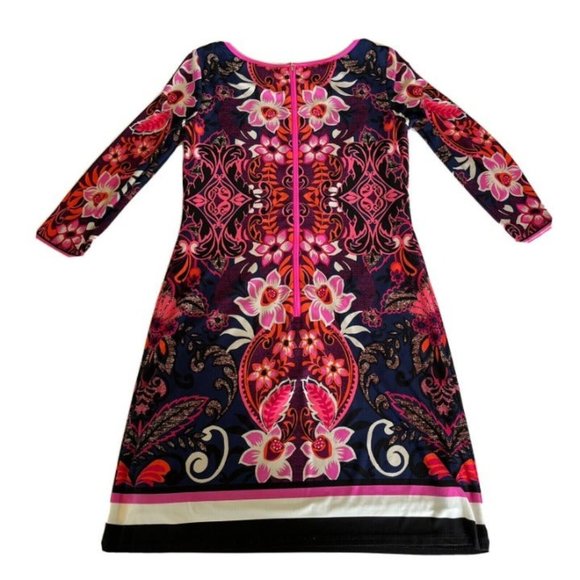 Eliza J Navy Blue & Pink Floral 3/4 Sleeve Stretchy Shift Mini Dress Size 0P-4P - Picture 5 of 5